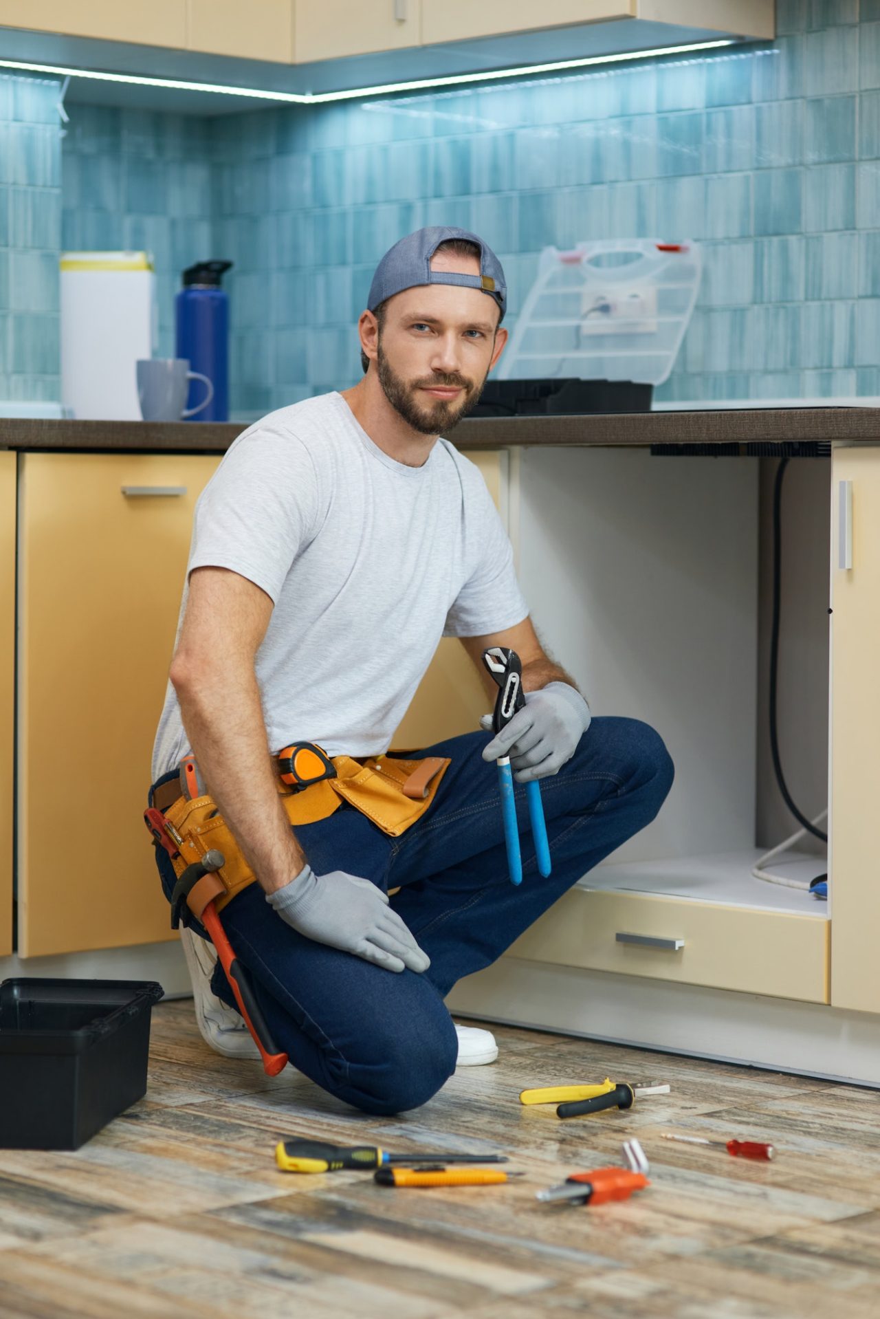 full-length-shot-of-young-handyman-professional-plumber-wearing-tool-belt-looking-at-camera-while